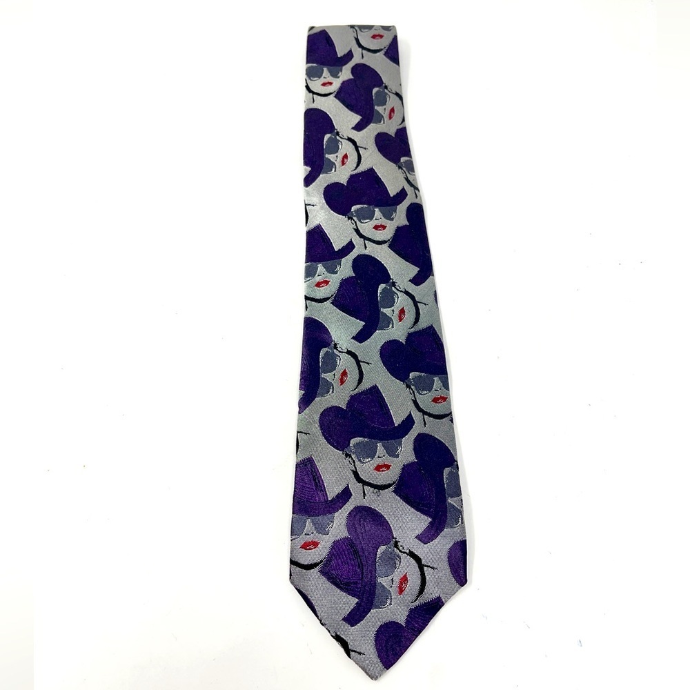 Moschino Cowboy Hat Faces Silk Tie